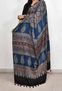 Blue Ajrakh Modal Silk Saree - alternate view
